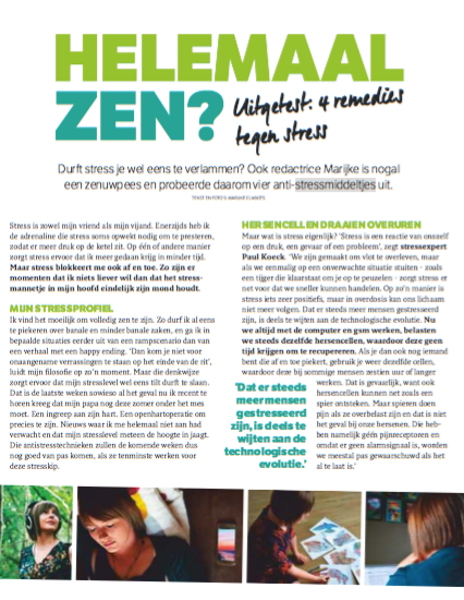 Helemaal zen? Uitgetest. 4 remedies tegen stress - Artikel in Flair over MijnKwartier.be